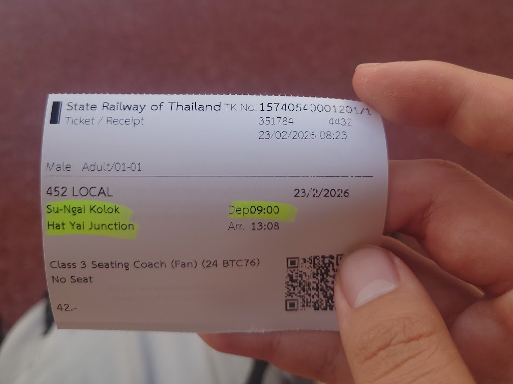 an SRT 3rd class fan-coach ticket, kindly marked by conductor